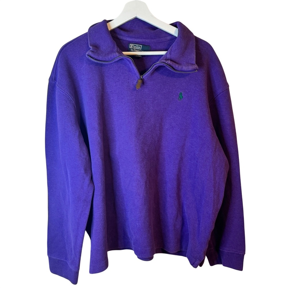 Polo Ralph Lauren Quarter Zip Pullover‎ Cotton Purple Mens Sweater Classic Logo